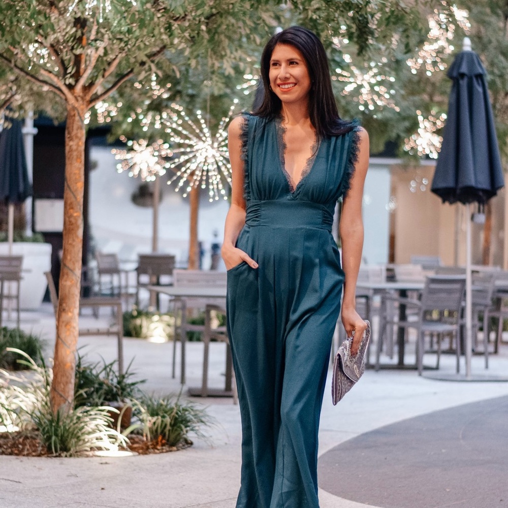 Francesca’s Mira Lace-Neckline Jumpsuit